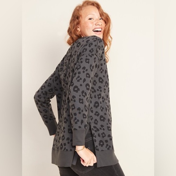 Old Navy Women's Large Oversized Vintage Leopard-Print Tunic Sweatshirt Black - Picture 16 of 16